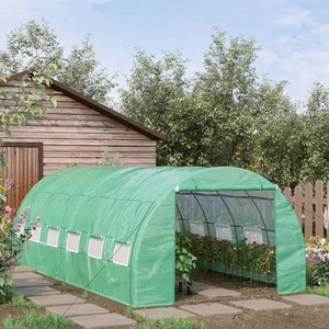 Outsunny Foliengewächshaus Polytunnel 6 x 3 x 2 m Abdeckungen aufrollbar Grün - Bild 1 von 10