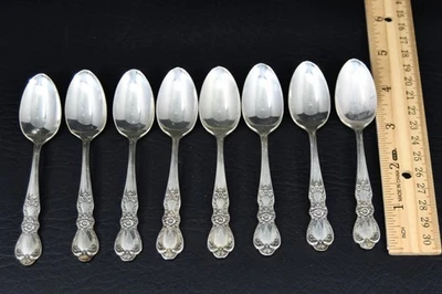 Lote de 8 cucharas Demitasse 1847 Rogers Bros Heritage IS placa de plata de colección MCM Foto 1 de 4