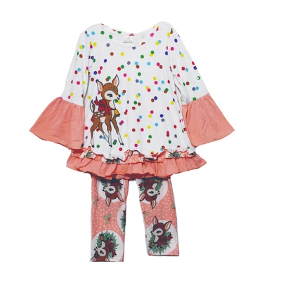 Set pantaloni cervo volant 3T ragazza boutique nuovi vacanze a pois manica a campana - Immagine 1 di 4