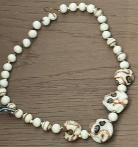 "Collar italiano de 16"" vintage de Murano Millefiori blanco con cuentas de vidrio dorado con etiqueta" - Imagen 1 de 8