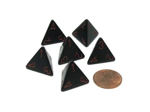 Opaque 18mm 4 Sided D4 Chessex Dice, 6 Pieces - Black with Red Numbers - Picture 1 of 1