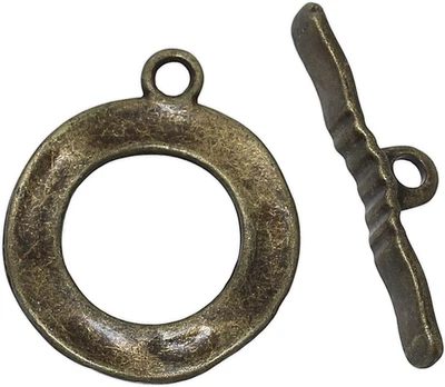 28 Sets Bronze Tone Antiqued round Hammered Bracelet Toggle Clasps - Findings, D - Image 1 of 4