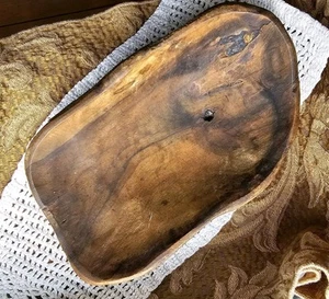 Hand Carved Wooden Trinket Dish Tray Spoon Holder 8"x4.5" VINTAGE Rustic Beauty! - Picture 1 of 4