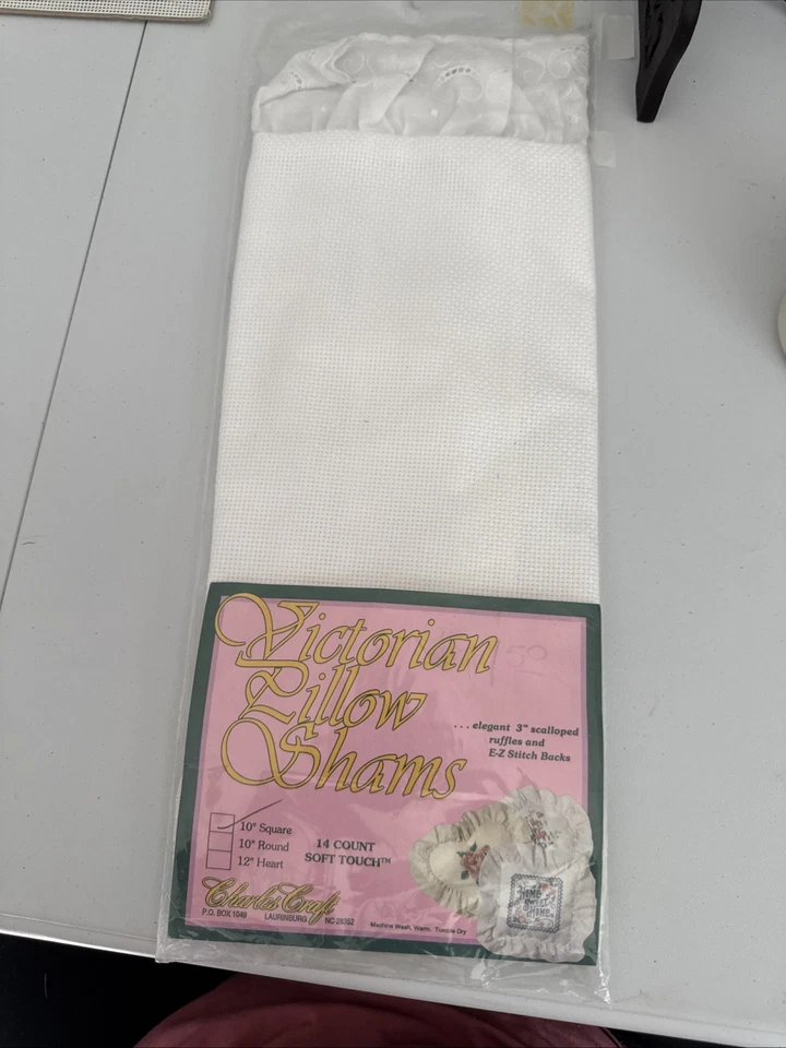 14ct Victorian Pillow Sham Charles Craft Square Ecru Cross Stitch-Lot Of 2 - Image 1 of 4