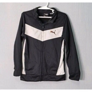 Puma Boys Jacket Black With White Stripes Size 6 - Picture 1 of 5