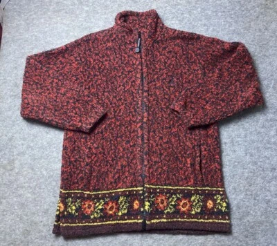 Jaqueta Brooks Sherpa Vintage Feminina Pequena Vermelha Preta Floral Manga Longa Suéter - Imagem 1 de 4