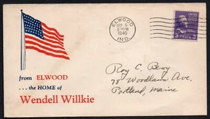 Prexie 1940 uso individual 807 Home of Wendell Willkie Elwood IN to Portland ME - Imagen 1 de 1