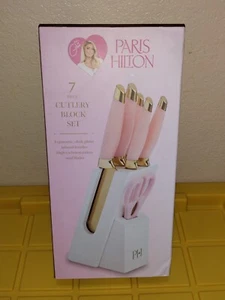 PARIS HILTON 7 PIECE CUTLERY SET PARIS HILTON KITCHEN KNIFE SET PINK & GOLD - Picture 1 of 6