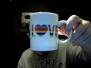 LOVE RAINBOW MUG BIRTHDAY CHRISTMAS PARTNERS COUPLES FAMILY FREE UK POST - Picture 1 of 1
