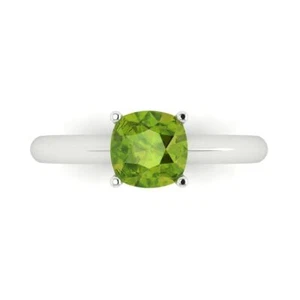 1.5 ct Cushion Designer Statement Bridal Classic Peridot Ring 14k White Gold - Picture 1 of 11