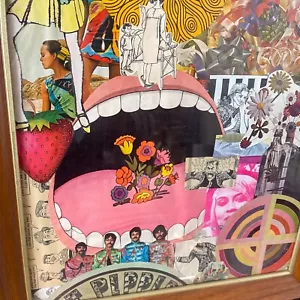 Vintage retrò psichedelico POP ART collage anni 60 originale BRIGHT wall art BEATLES - Foto 1 di 9