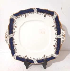 Vintage Royal Albert England Crown China blue gold art deco cake plate - Picture 1 of 6