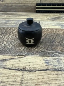 Small Chinese Dark Wooden Pot with Lid & Gemini Inlay - Picture 1 of 7