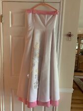 Gorgeous  White Pink Satin A Line Lace-Up Gown with additional accents Small