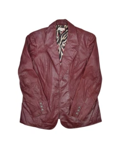 Denim & Co Jacket Womens L Red Leather Coat Blazer Animal Print Lined D&Co - Picture 1 of 11