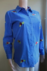 Autumn Twee Quacker Factory Shirt Womens XS S M Blue Corduroy Apple Motif - Picture 1 of 6