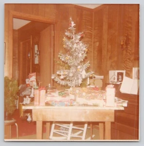 Vintage Photo Christmas Tree Small Wood Paneled Home c1985 - Picture 1 of 2