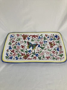 Italia Pintado a Mano Sur la Mesa Floral Mariposa Plato Borde Pincelada 12"x7" - Imagen 1 de 8