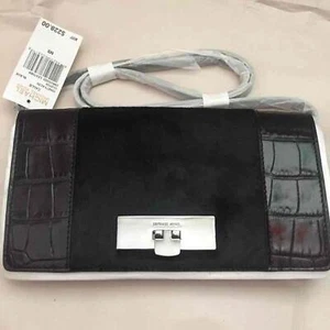New michael kors Callie black clutch bag embossed leather crossbody $228 Fur - Picture 1 of 3