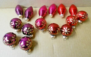 Purple & Red Glittered Round/Bulb Shaped CHRISTMAS ORNAMENTS x15 Feather Tree - Picture 1 of 4