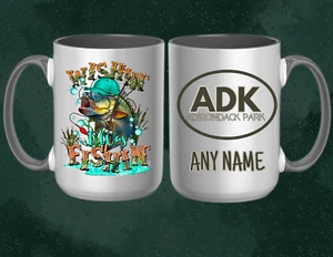 PERSONALIZED ADK "WISHIN I WAS FISHIN" 15oz Coffee Mug - Picture 1 of 1