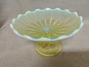 Antique Northwood Canary Vaseline Opalescent Beaded Compote Glass Bowl - Picture 1 of 6