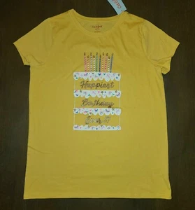 NEW GIRLS CAT & JACK YELLOW BIRTHDAY TEE T-SHIRT SIZE XXL 18 - Picture 1 of 7