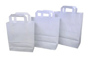 SMALL WHITE KRAFT PAPER CARRIER SOS BAGS 7x3.5x8.5"TAKEAWAY FOOD PARTIES-ALL QTY - Picture 1 of 4