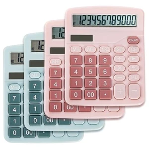 4 Pack Desktop Calculators Solar Battery 12 Digit Display Pink Blue Office - Picture 1 of 7