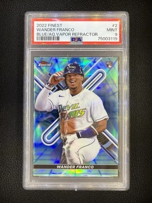 PSA 9 MINT- 2022 TOPPS FINEST- BLUE AQUA VAPOR REFRACTOR WANDER FRANCO #2 ROOKIE - Image 1 of 3