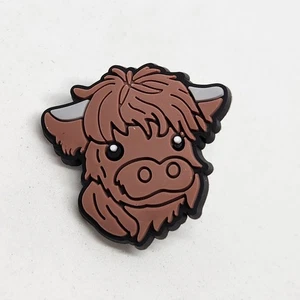 Cow Brown Option 2 Rubber Pin Black Tone Backing Lapel Backpack Hat Brooch - Picture 1 of 2