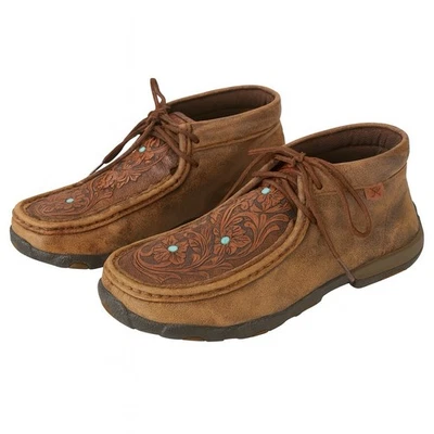 Twisted X Tooled Floral Chukka Driving Moccasin Boots Women’s 8 Turquoise Brown - Image 1 of 4
