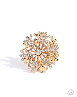 Paparazzi Snowflake Sensation - Ouro - Gemas brancas e strass - Floco de neve dourado - Imagem 1 de 2