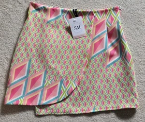 Womens NWT Venti 6 Pink Green Whitw Print Skirt Asymmetrical Size Sm - Bild 1 von 9