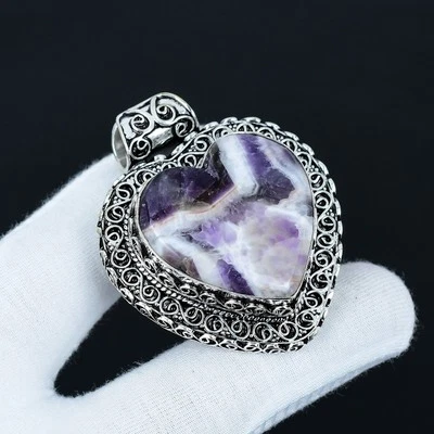 Raro Chevron Ametista Gemma 925 Pendente Argento Sterling Per Compleanno Regali - Immagine 1 di 4