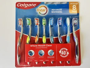 Colgate Total Whole Mouth Clean Advanced Whitening Toothbrushes 8 Pack Medium - Picture 1 of 2