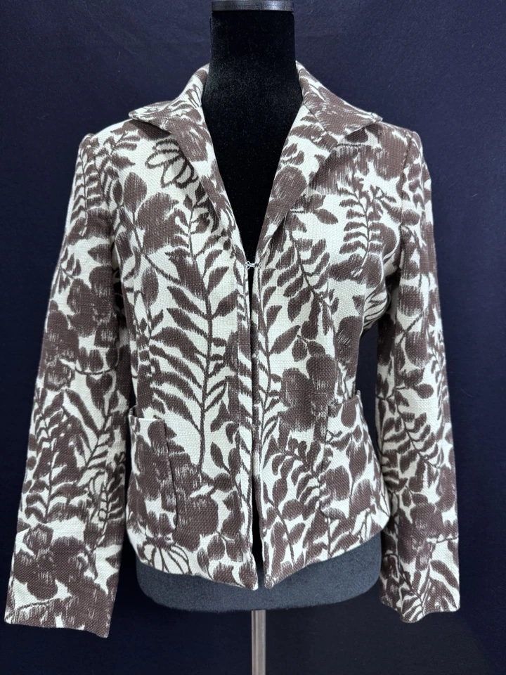 VTG Jones Wear Women’s Blazer Cotton Brown Floral Business Old Money Chic Sz 8 - Image 1 of 4