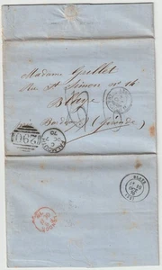 1870 FALMOUTH DUPLEX STAMPLESS LETTER TO MRS GRILLET AT BLAYE Nr BORDEAUX FRANCE - Picture 1 of 2