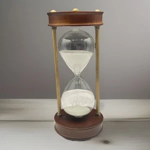 Large Vintage Brass Metal And Wood Hourglass Sand Timer 14” - Picture 1 of 10