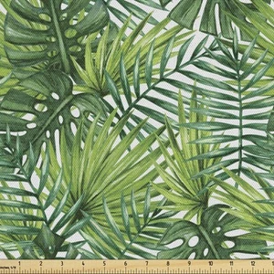 Leaf Fabric by The Yard, Tropical Exotic Banana Forest Palm Tree Leaves Water... - Picture 1 of 6