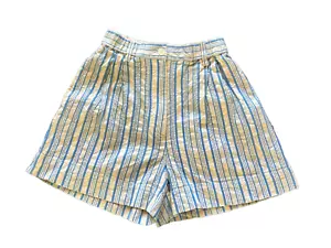 Scanlan Theodore Stripe Shorts Size 8 cotton linen silk blend in blue & cream - Picture 1 of 5