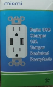 Tamper Resistant Receptacle Outlet Micmi Brand 4.2A Duplex USB Charger 15A - Picture 1 of 1