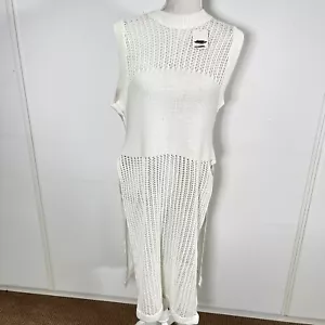 Poncho Free People Crew tejido a ganchillo aberturas laterales sin mangas marfil talla única nuevo - Imagen 1 de 14