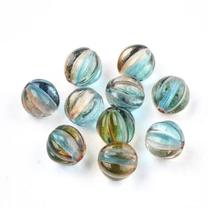 200pcs Round Acrylic Corrugated Beads Spray Painted Dark Turquoise 7.5x8mm - Picture 1 of 5