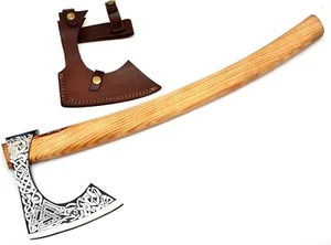 Custom Handmade Viking Axe Ash Wood Handle Carbon Steel Sharp Blade Hunting Axes - Picture 1 of 6