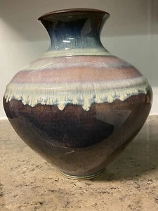 Bill Campbell Art Pottery Vase Signed Drip Glaze Blue Green Purple Pink 10” - Picture 1 of 15