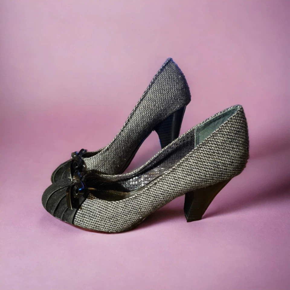 Style&co Mujer Tacón 3" Blanco y Negro Talla 8M Tela Tweed y Gamuza Diseño Foto 1 de 4