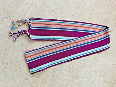 Faja de cinturón ancha tejida vintage a rayas boho guatemalteca 100 % algodón tela textil Foto 1 de 3
