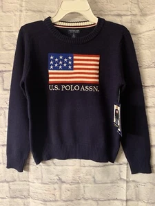 NWT! U.S Polo ASSN. Boys Pullover American Flag Sweater. Size Medium 8 Blue #780 - Picture 1 of 5