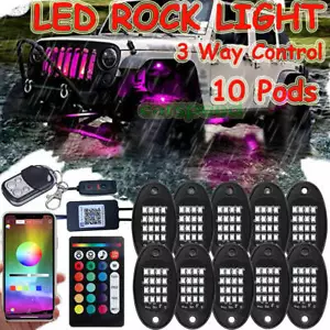 10 Pod RGB LED Rock Light Neon Underglow Car Offroad Truck Wireless bluetooth - Picture 1 of 13